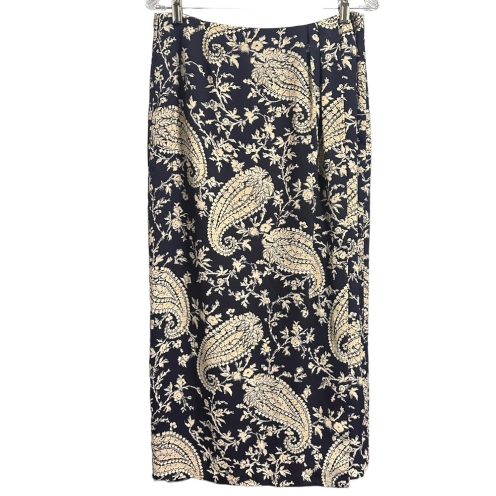 Vintage 90s Black Tan Paisley Floral Maxi Skirt Women’s Size 12 Boho Whimsigoth